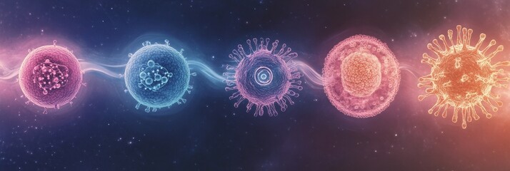 Poster - progression of virus forms from simple to intricate structures showcasing evolutionary complexity in
