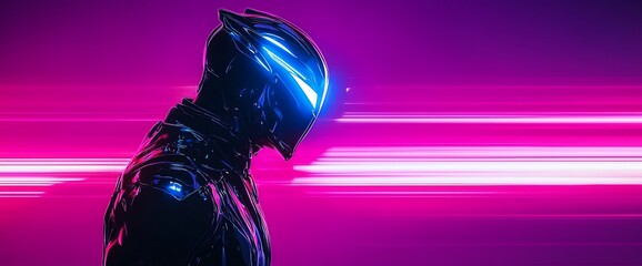 Poster - Futuristic cyborg in neon light streaks.
