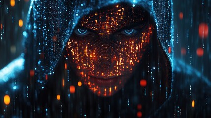 Poster - Hacker Cybercrime Illustration with QR Code and Digital Security Theme
