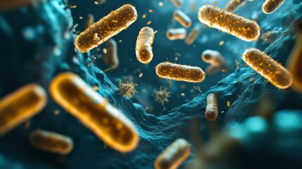 Poster - Medical progress illustrated with pills encircling bacteria in a dynamic, symbolic representation of health advancements. Generative AI