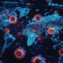 Aufkleber - World map displaying zones of viral spread indicating risk levels and affected areas worldwide in real time. Generative AI