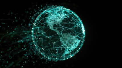 Poster - A digital globe highlights network connections linking North and South America, visualizing data movement in a modern, interconnected world