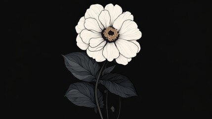 Wall Mural - Elegant white flower with dark leaves on black background