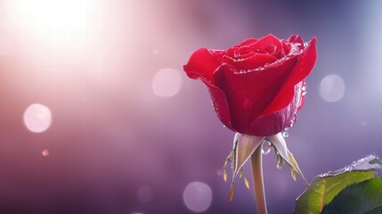 Aufkleber - A close-up of a single red rose with droplets of water, symbolizing love for Valentine's Day