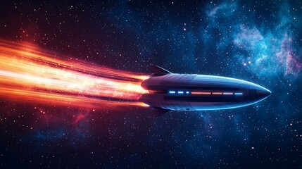 Aufkleber - Spaceship accelerating through vibrant nebula.