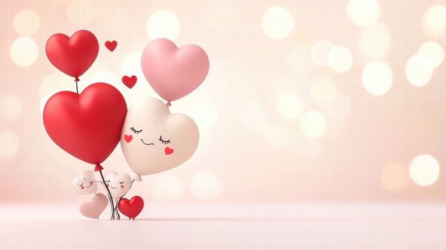 A cute Valentine's Day card with a playful design, featuring heart-shaped balloons and a love message.