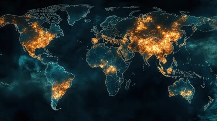 Aufkleber - Global map showing highlighted zones of viral spread across various continents indicating outbreak severity and infection hotspots. Generative AI