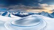 © sa-photo - A panoramic view of winter mountains with dramatic light and shadows, featuring a winding path cutting through the snowy terrain.