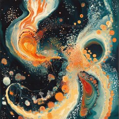 Aufkleber - Colorful abstract depiction of swirling bacteria and microbes moving in a liquid environment showcasing dynamic motion. Generative AI
