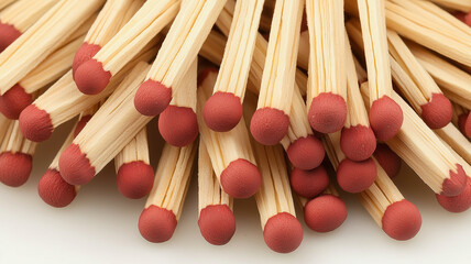 Wooden matches on a white background. Close-up. Macro.
