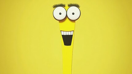 Wall Mural - Funny yellow cartoon creature with surprised expression on a yellow background.