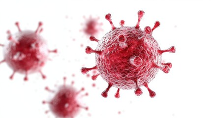 Poster - A detailed 3D rendering of a virus, showcasing its spherical shape and protruding spikes, often associated with infectious diseases.