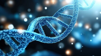 Poster - A digital representation of a DNA double helix, illuminated with blue particles against a soft-focus background, symbolizing genetics and molecular biology.