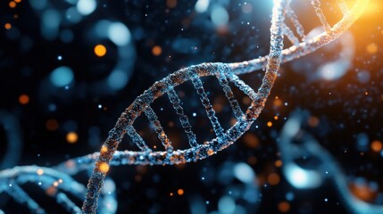 Poster - A visually captivating image of a DNA double helix, emphasizing its structure with a glowing, particle-rich background.