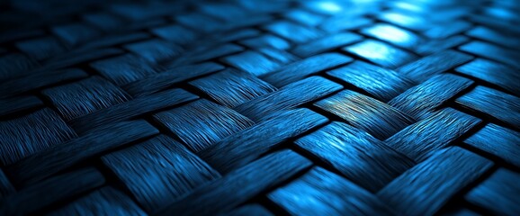 Close-up of blue woven textile texture.