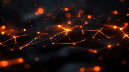 Poster - The image showcases a mesmerizing abstract design with glowing orange dots and interconnected lines against a dark backdrop.