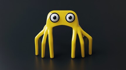 Wall Mural - Yellow cartoon monster with large eyes and long tentacles on dark background.