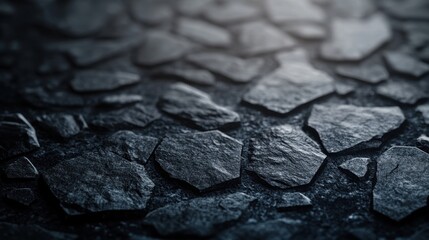 Poster - A close-up view of textured, dark stone surfaces with irregular shapes, creating a natural and rugged appearance.