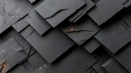 Poster - A textured arrangement of dark slate tiles, showcasing natural variations and geometric patterns in a modern design.