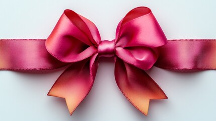 Elegant pink satin bow with gradient ribbon on white surface