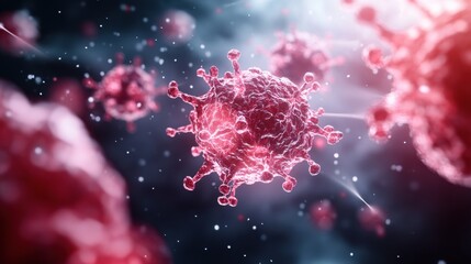 Poster - A vibrant depiction of a virus, showcasing its intricate structure amidst a dark, atmospheric background, symbolizing the complexity of pathogens.