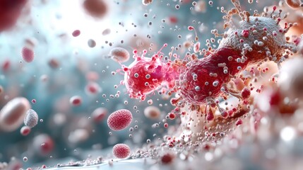 Poster - A vibrant, abstract depiction of microscopic organisms in motion, showcasing a dynamic interplay of colors and textures.