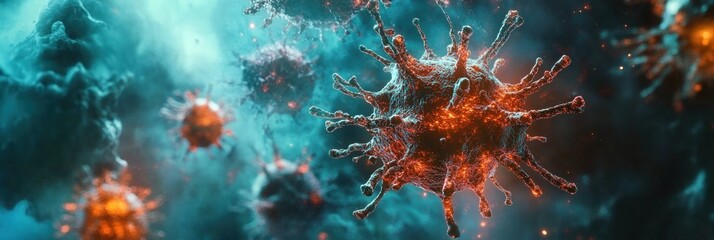 Poster - Viruses transform and mutate in a vivid and dynamic microscopic environment showcasing their complex behavior. Generative AI