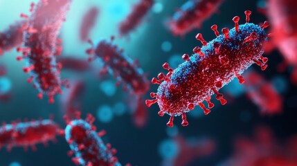 Poster - Close-up of colorful bacteria, showcasing their intricate structures in a vivid, microscopic view, emphasizing the beauty of microbial life.