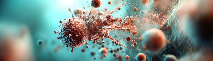 Poster - An abstract representation of microscopic cells, showcasing intricate details of biological structures in a vibrant color palette.