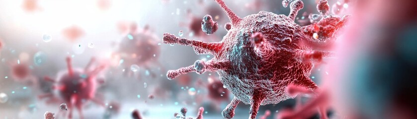 Poster - A close-up view of virus particles, showcasing intricate details and vibrant colors, highlighting the complexity of microscopic life.