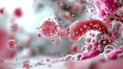 Poster - A vibrant, abstract representation of microscopic organisms, showcasing various shapes and colors in a dynamic, biological environment.