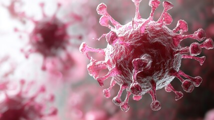 Poster - Close-up view of a pink virus, showcasing its intricate structure and spiky surface, representing pathogens in a scientific context.