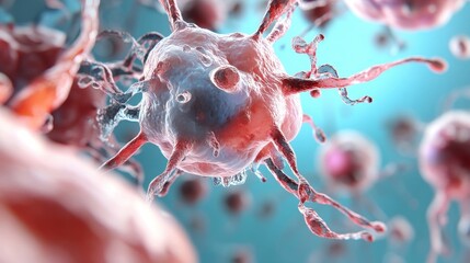 Poster - A close-up view of vibrant, colorful cells with intricate structures, showcasing the complexity of biological life under a microscope.