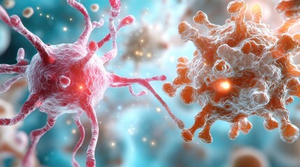 Poster - A close-up view of colorful, abstract microorganisms, showcasing intricate details and textures of virus-like structures.