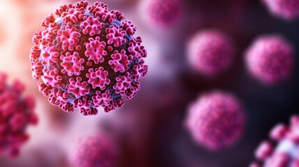 Poster - A close-up depiction of colorful virus particles, showcasing their intricate structure and texture against a blurred background.
