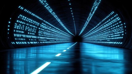 Poster - Abstract Digital Tunnel with Glowing Blue Lines and Data Streams