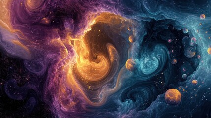 Poster - Swirling motion of abstract bacteria and microbes in a liquid medium showcasing vivid colors and dynamic forms for biological study. Generative AI