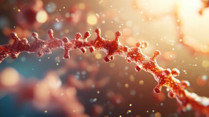 Poster - A detailed microscopic view depicting a strand of molecules with vibrant colors and a glowing background, suggesting a biological or scientific theme.