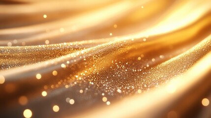Poster - A shimmering golden wave with sparkling particles, creating a luxurious and elegant effect, perfect for backgrounds and festive designs.