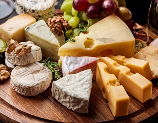 Wall Mural - Macro Shot of Artisanal Cheese Board with Wine Pairings