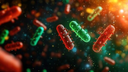 Poster - microscopic view of a group of bacteria within a blood sample under a microscope
