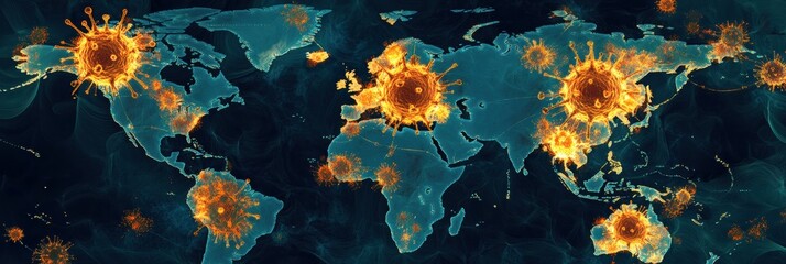 Aufkleber - Global map highlighting viral spread zones with significant outbreaks and affected regions. Generative AI