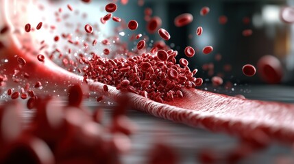 Poster - A dynamic visualization of red blood cells flowing on a surface, capturing the essence of movement and vitality in a biological context.