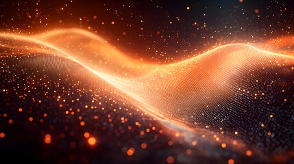 Poster - Abstract orange and red glowing wave with particles background