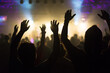 © Mandy - Silhouettes of People Worshipping with Raised Hands in a Concert or Worship Service