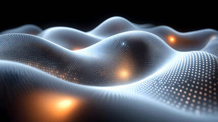 Poster - Abstract Glowing Particle Wave Background. Futuristic Digital Data Technology Design with Smooth Curves and Bright Lights