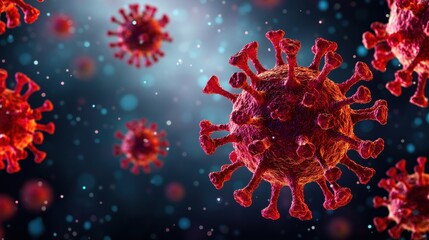 Poster - Multiple images of the corona virus under a microscope with various visual representations and structures