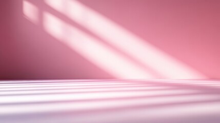 Poster - A minimalist scene featuring soft pink walls and gentle light streaks, creating a serene and calming atmosphere.