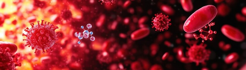 Poster - Group of red blood cells in a blood vessel under microscope view with detailed structure and arrangement