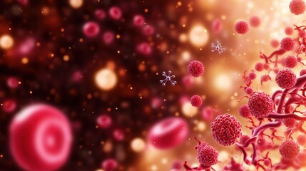 Poster - Microscopic view of red and pink cells in a biological sample under a microscope
